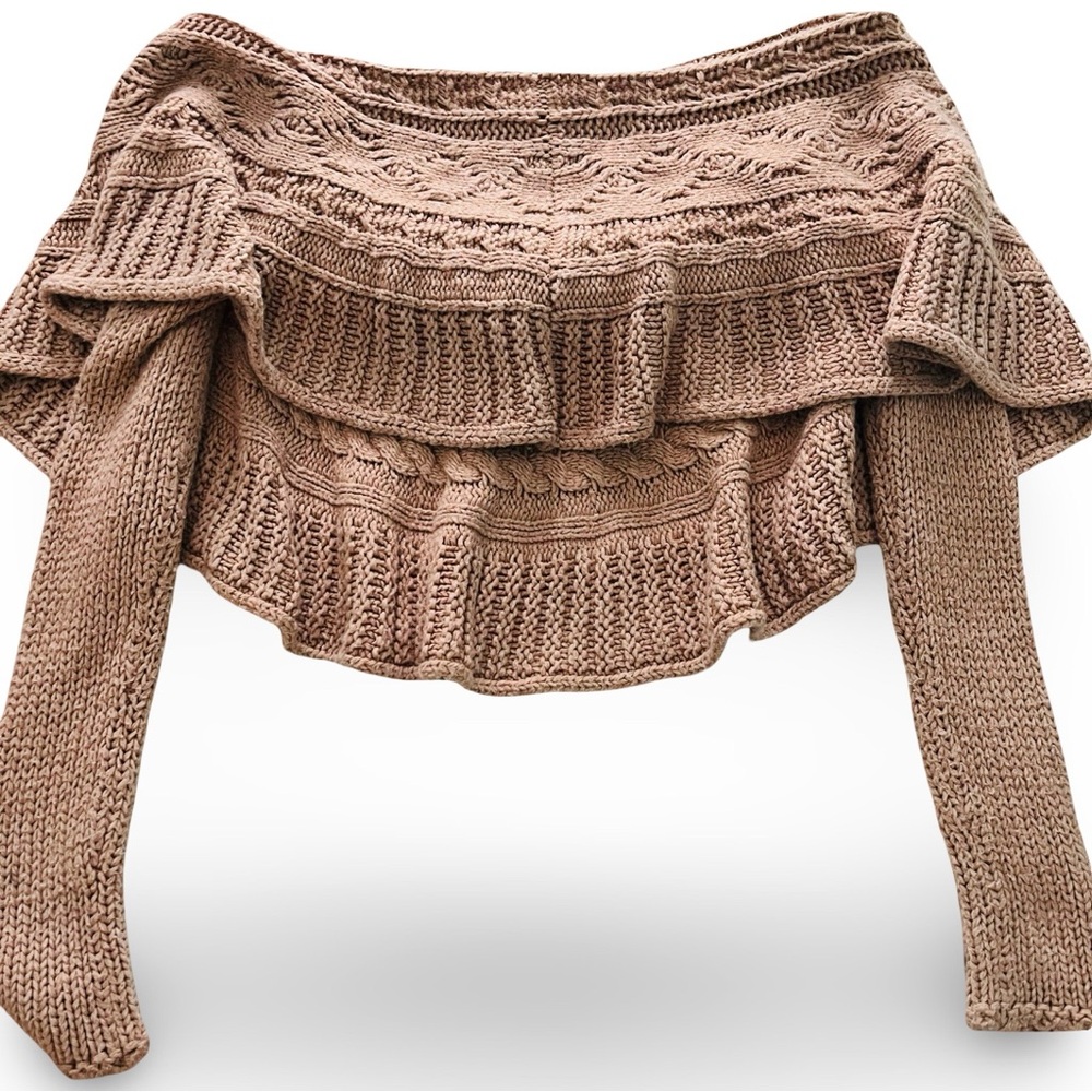 New York & Company Off-the-Shoulder Tan Sweater